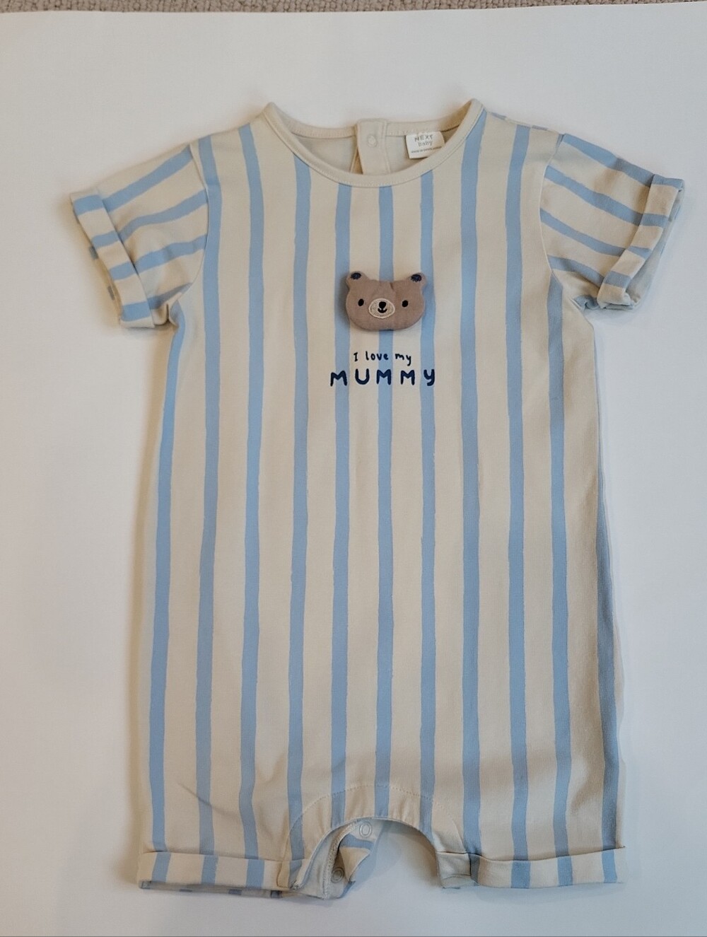 Next Blue & Cream Striped Pajama Romper - I Love My Mummy